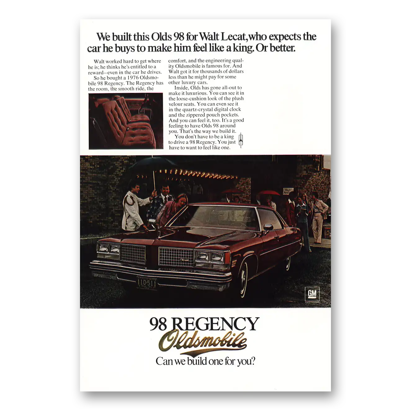 1976 Oldsmobile Regency Print Ad | Walt Lecat