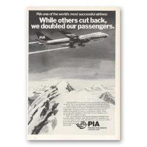1976 Pakistan International Airlines Print Ad | Doubled Passengers