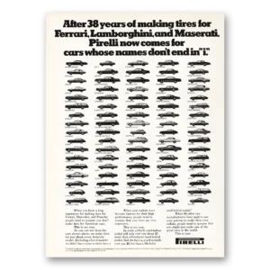 1976 Pirelli Tires Print Ad | Ferrari Lamborghini