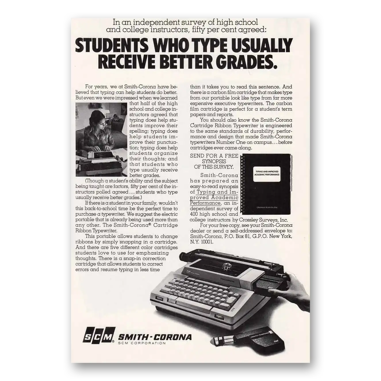 1976 Smith Corona Typewriters Print Ad | Students Type