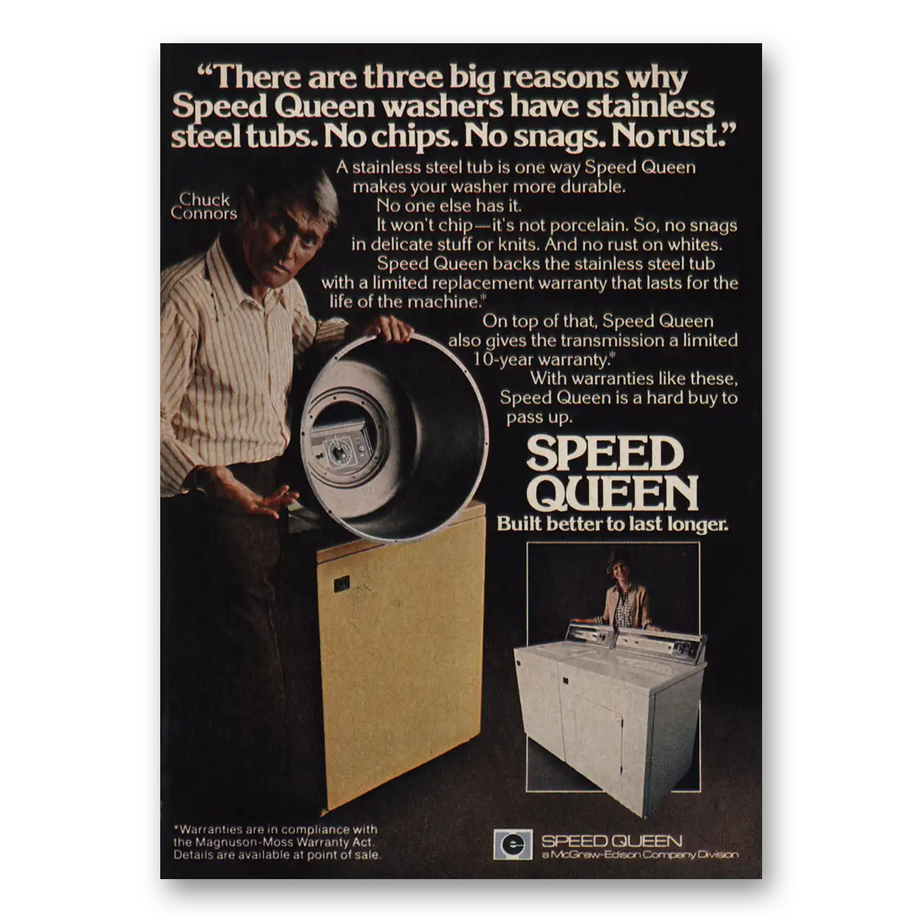 1976 Speed Queen Washer Print Ad | Chuck Connors