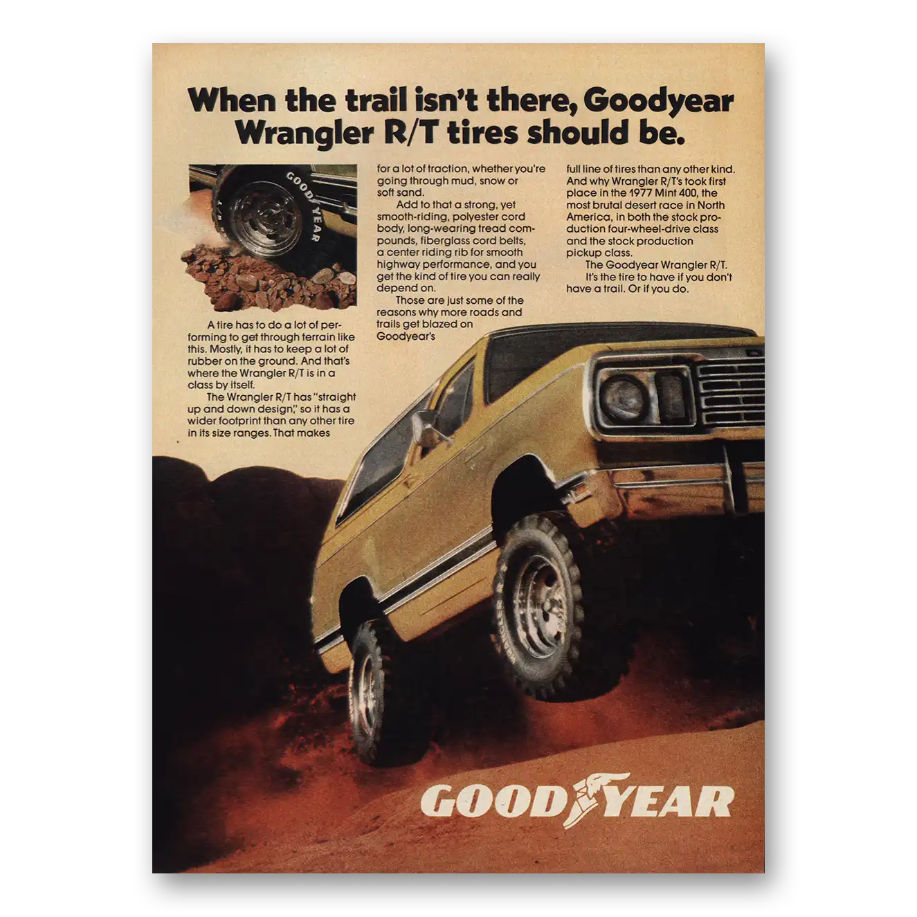 1977 Goodyear Tires Print Ad | Wrangle Rt Tires