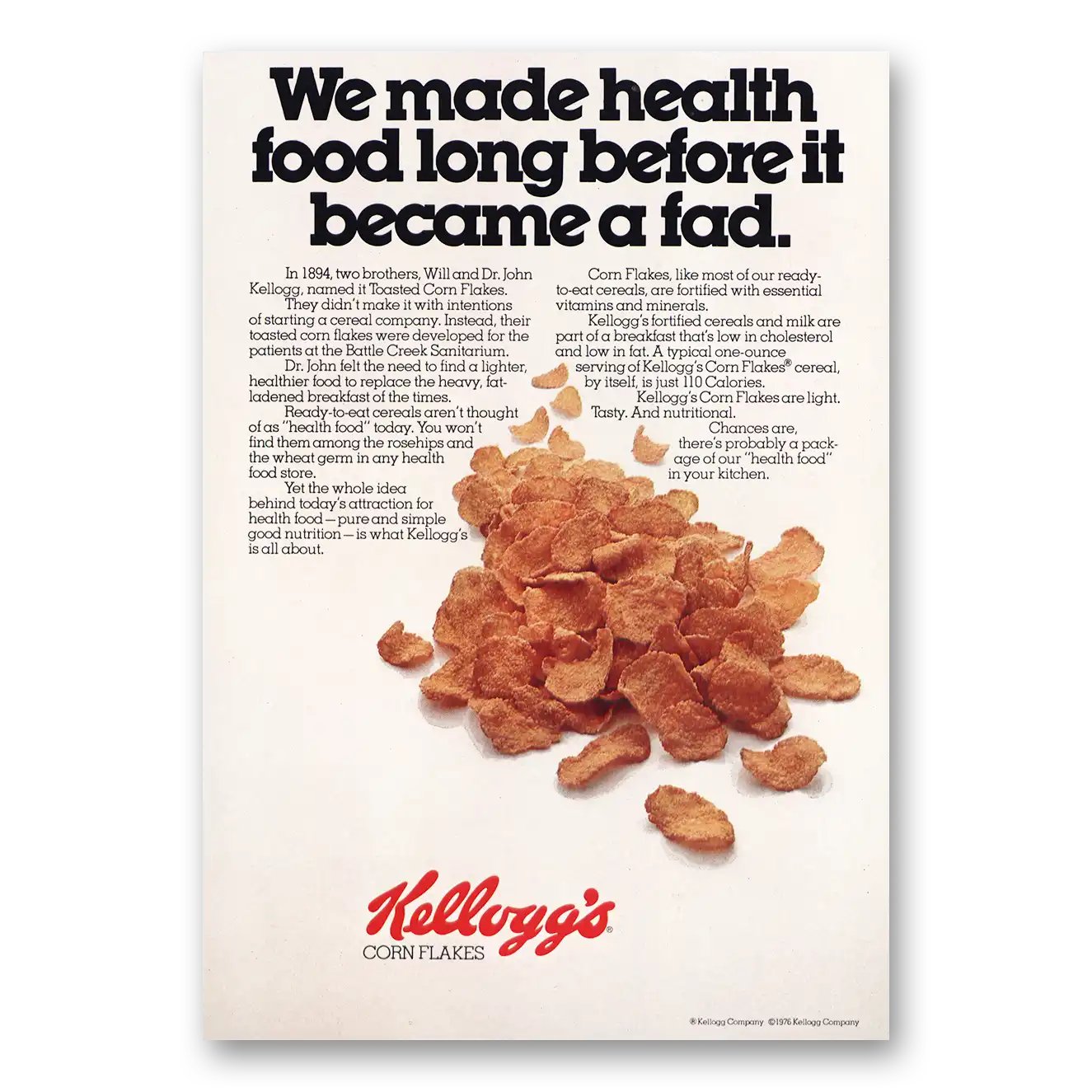 1977 Kelloggs Corn Flakes Print Ad | Health Food