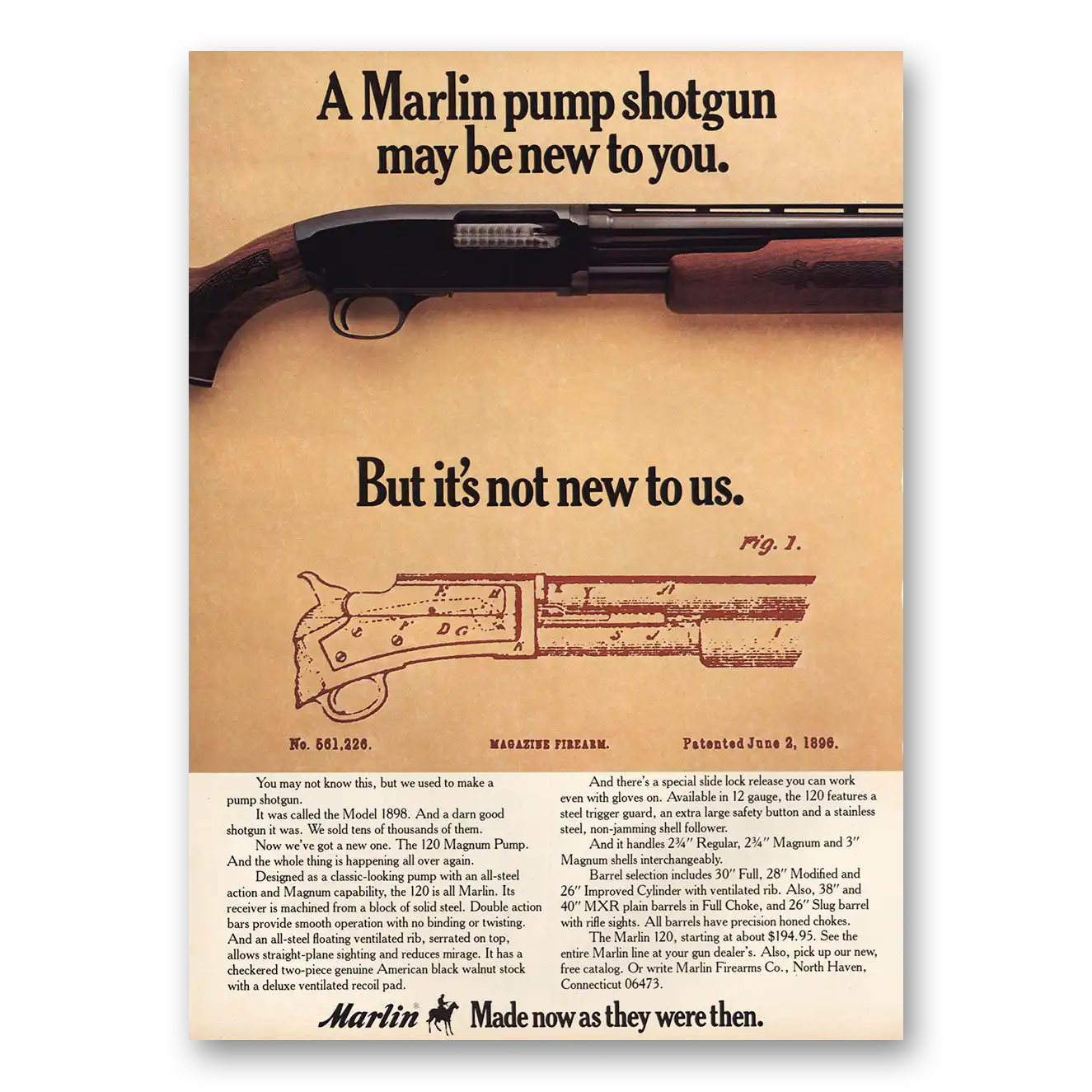 1977 Marlin Firearms Print Ad | Pump Shotgun