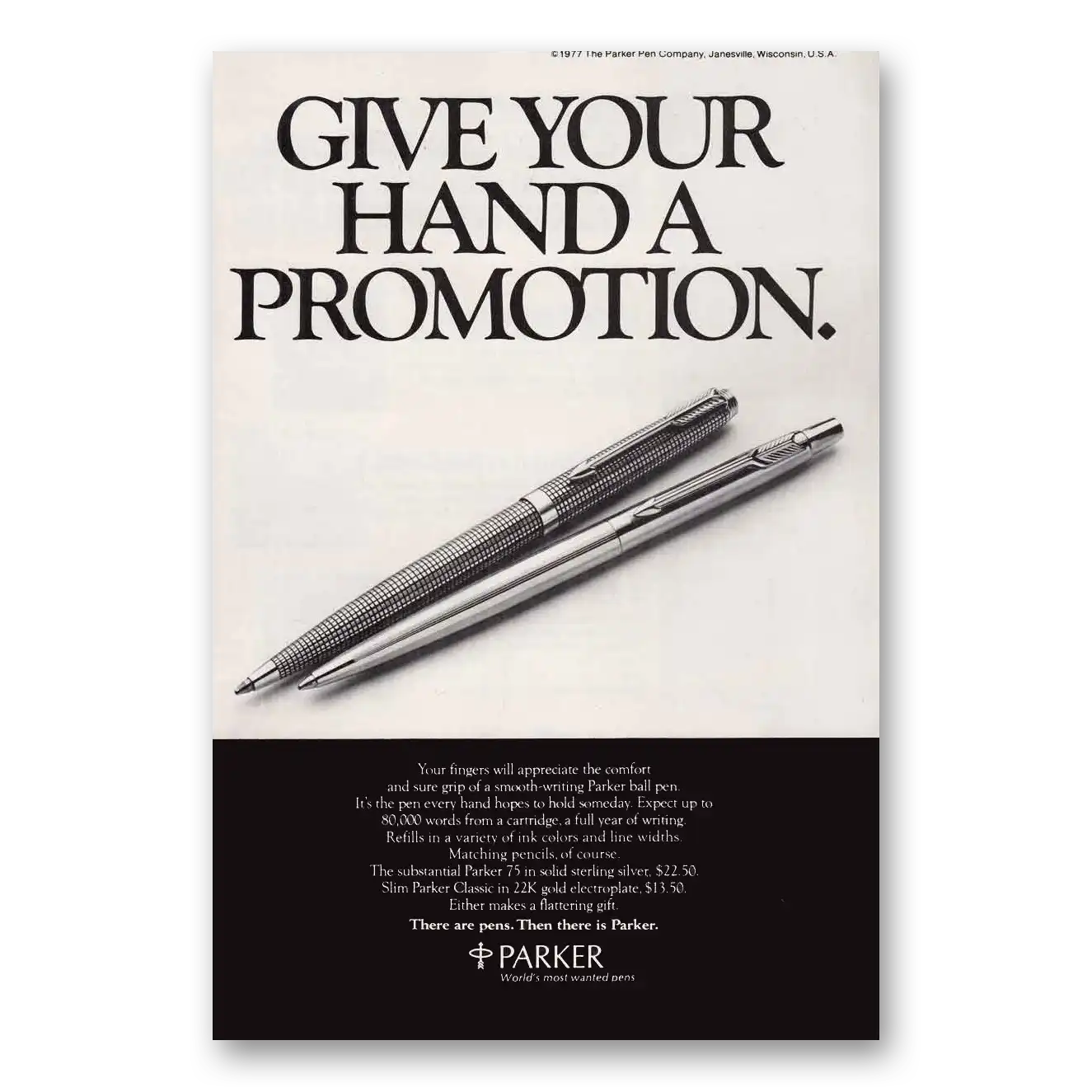 1977 Parker 75 Pen Print Ad | Hand Promotion