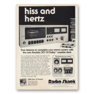 1977 Realistic SCT15 Cassette Deck Print Ad | Hiss Hertz