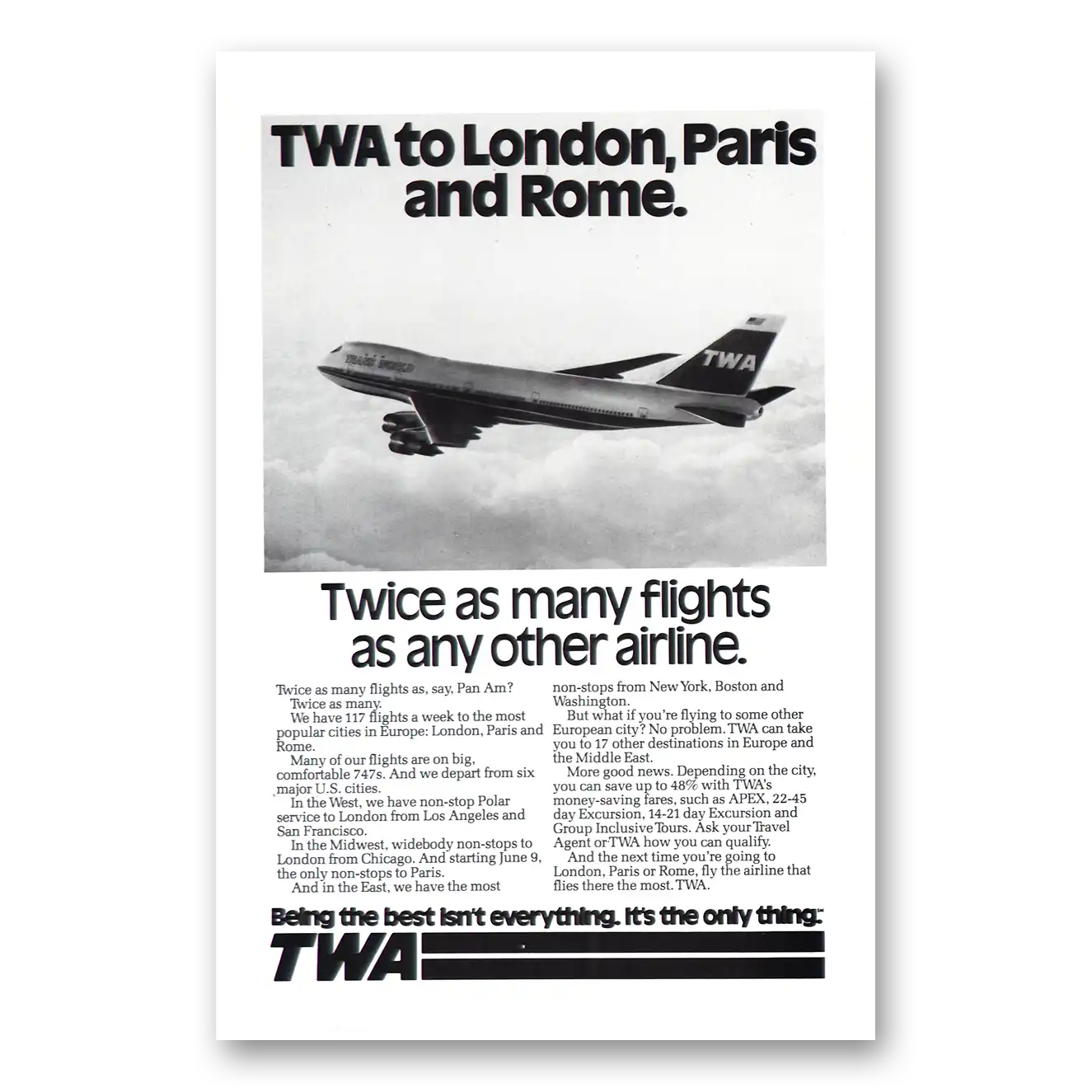 1977 TWA Airlines Print Ad | London Paris