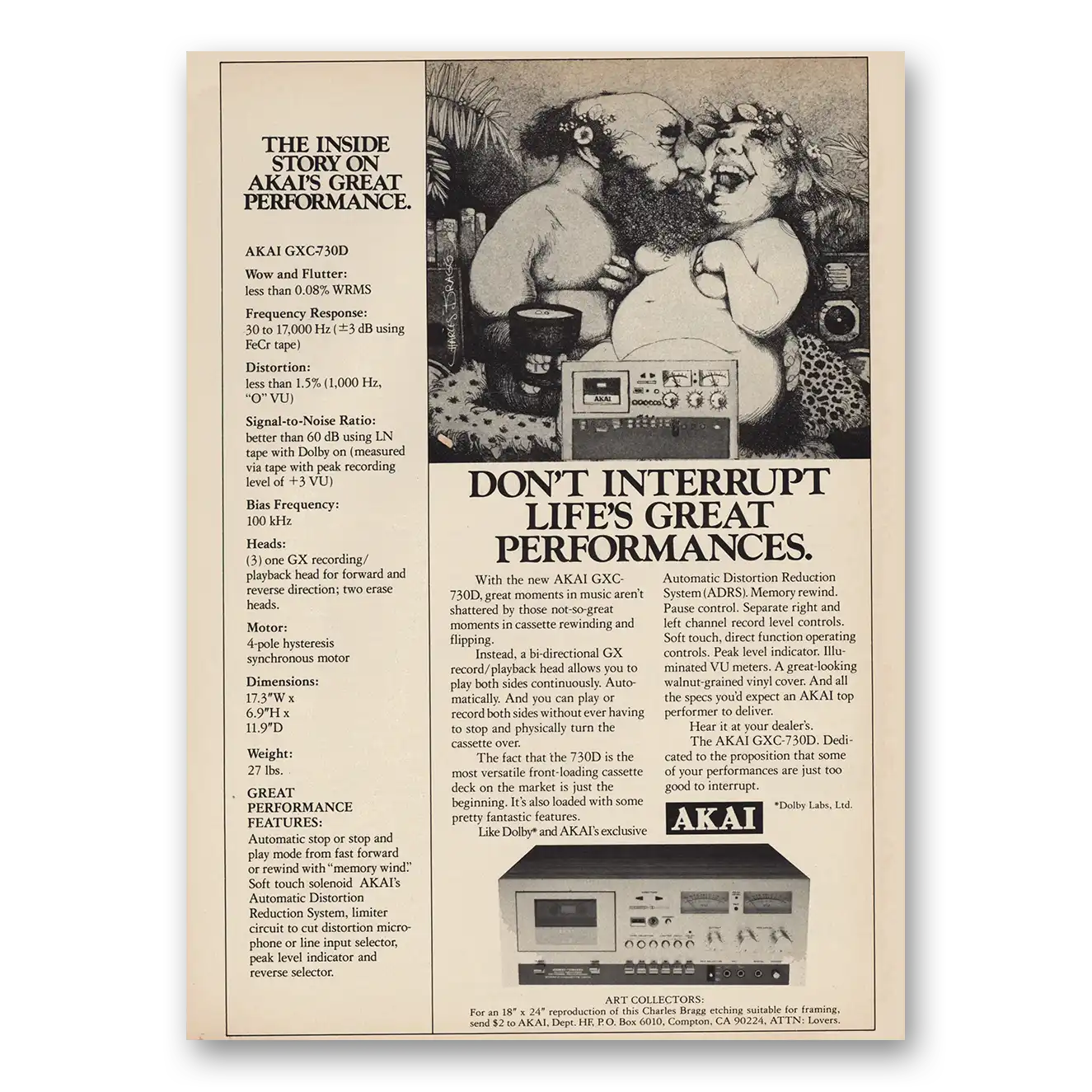 1978 Akai Stereo Tape Deck Print Ad | Don't Interrupt