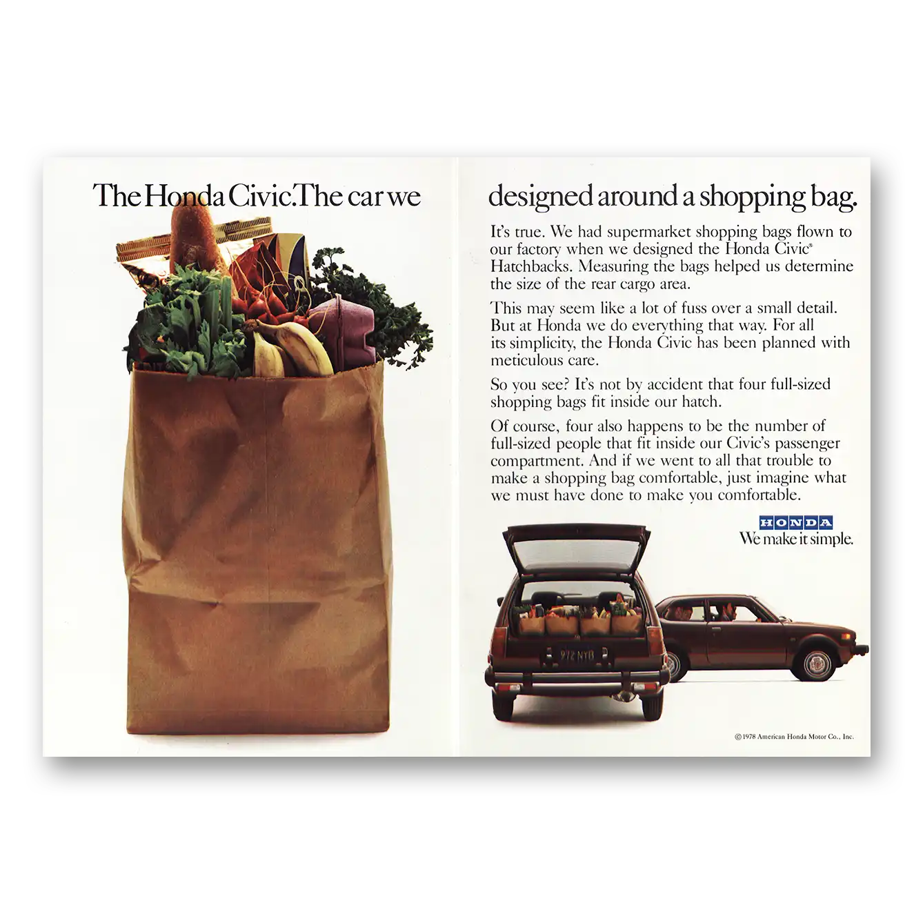 1978 Honda Civic Print Ad | Designed Around Shopping Bag