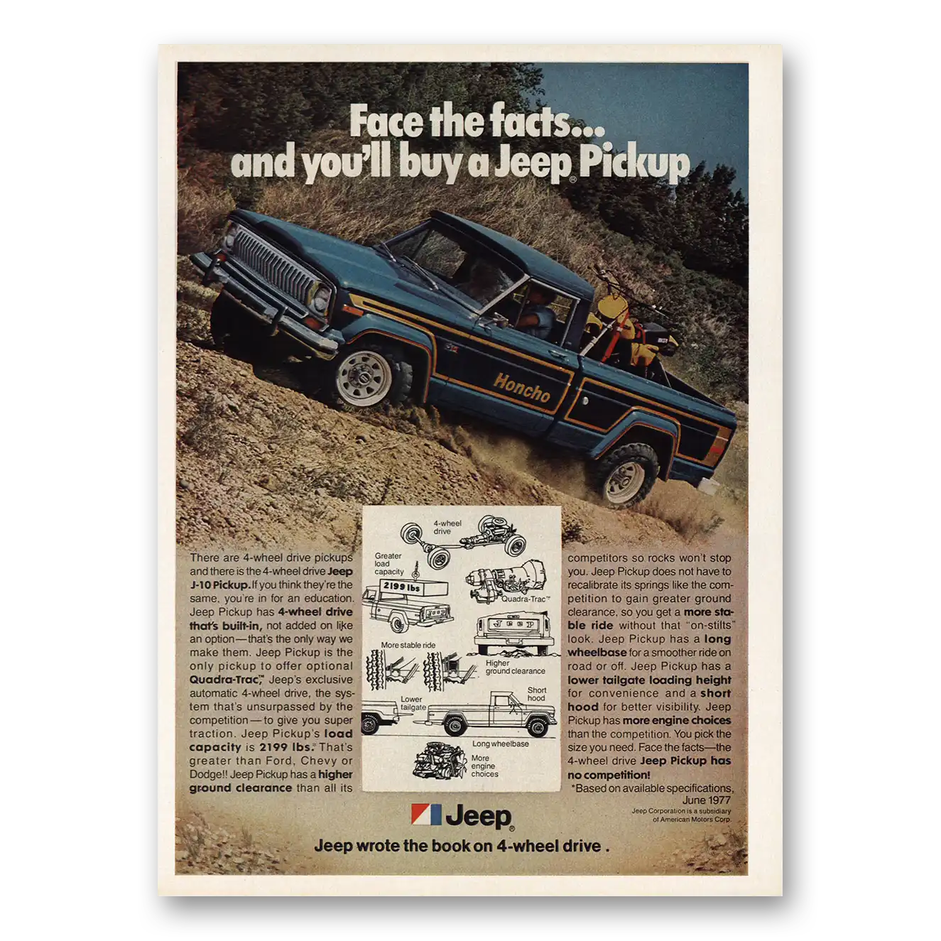 1978 Jeep Honcho Pickup Print Ad | Face Facts