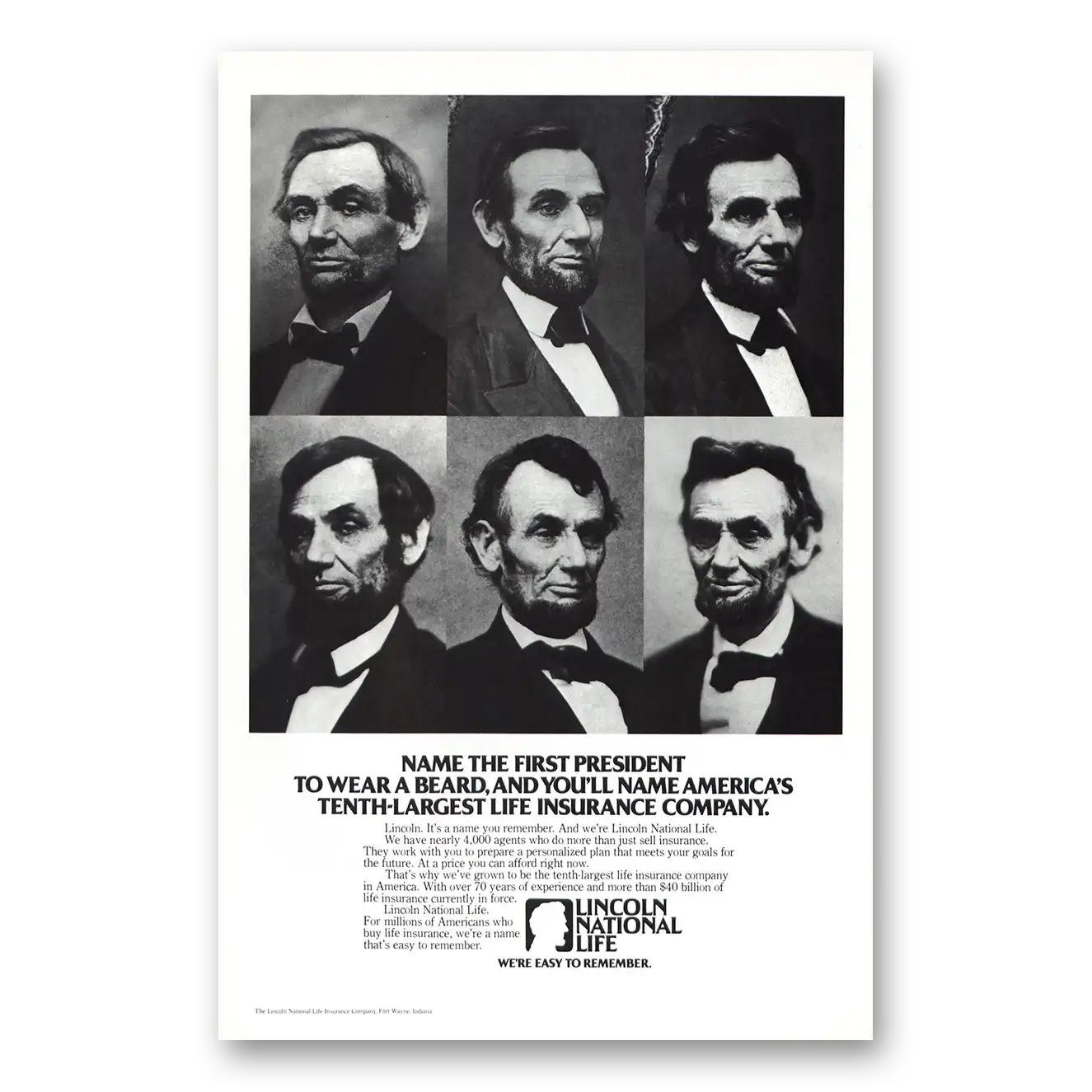 1978 Lincoln National Life Insurance Print Ad | Name First President