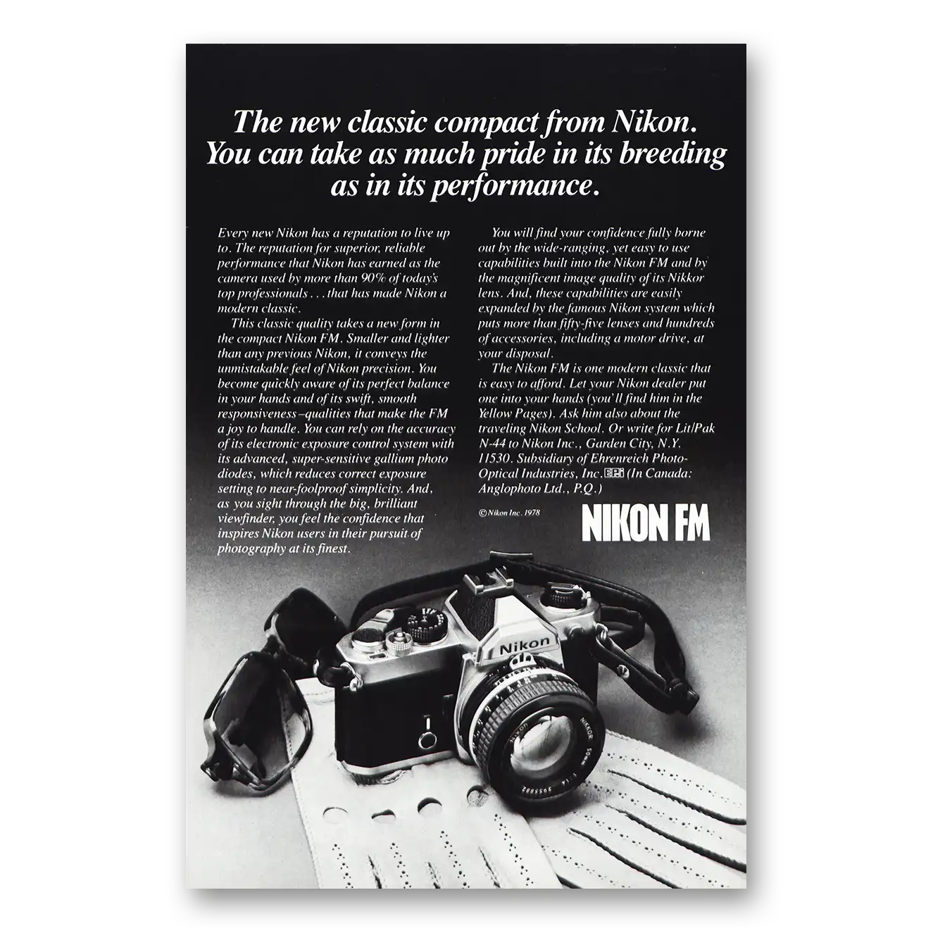1978 Nikon Camera Print Ad | Fm New Classic Compact