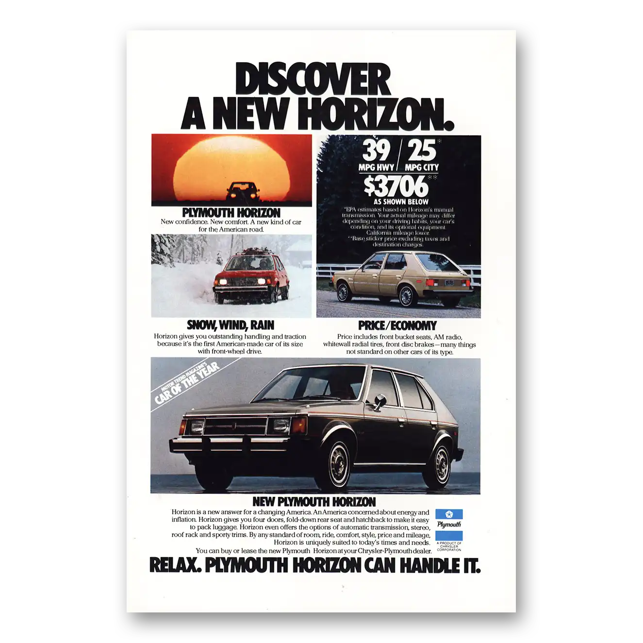 1978 Plymouth Horizon Print Ad | New Horizon