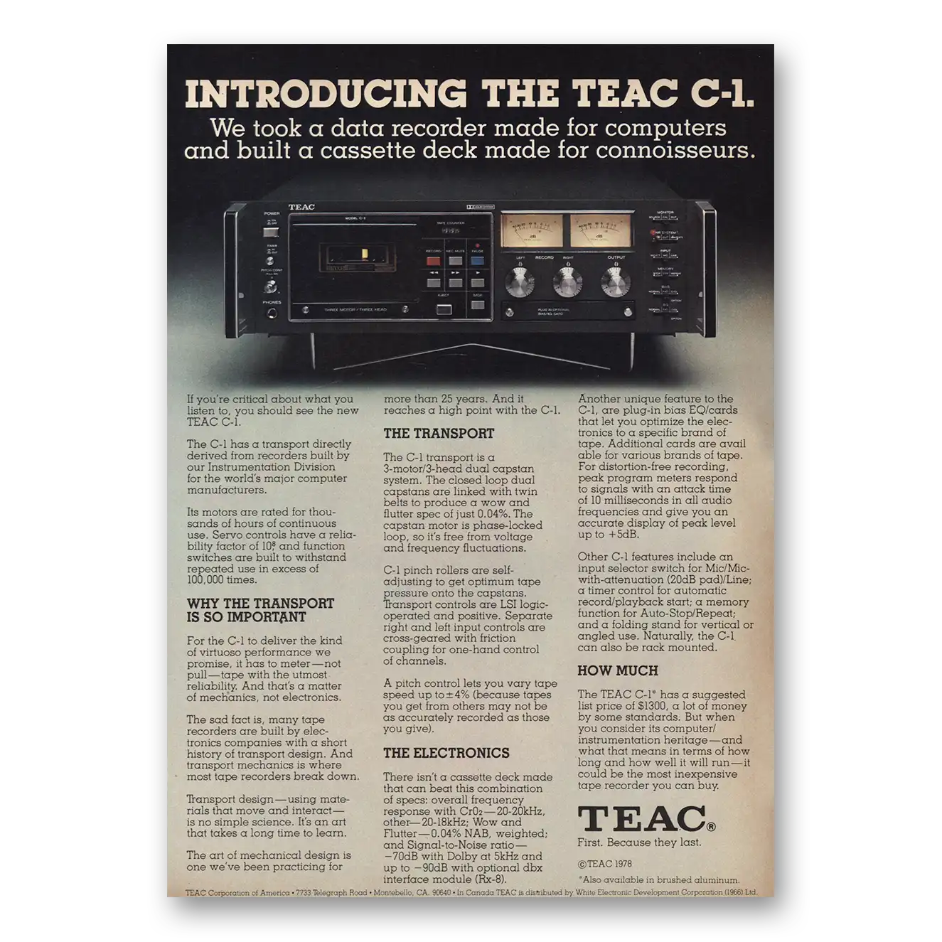 1978 Teac Print Ad | Made For Connoisseurs