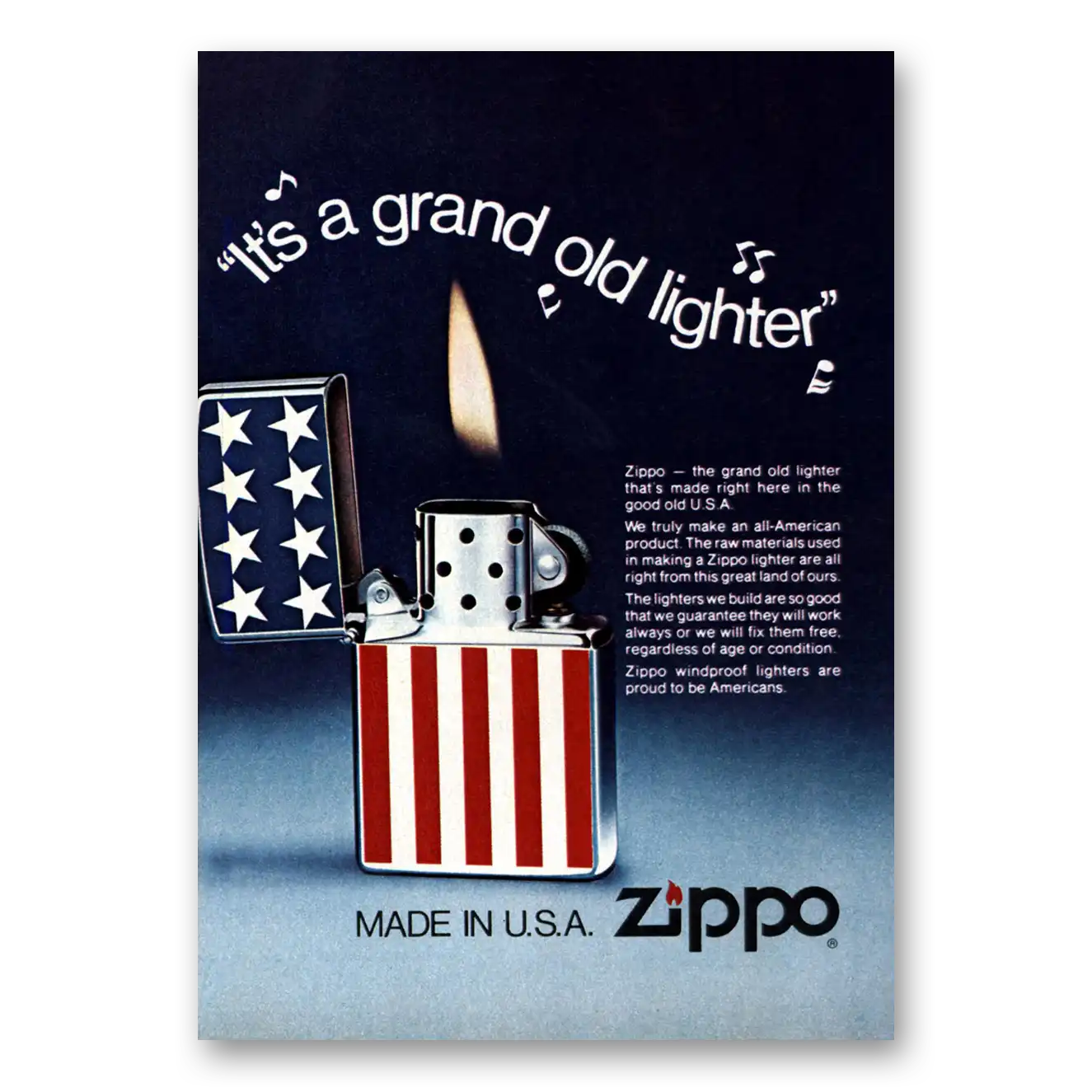 1978 Zippo Lighter Print Ad | Grand Old Lighter