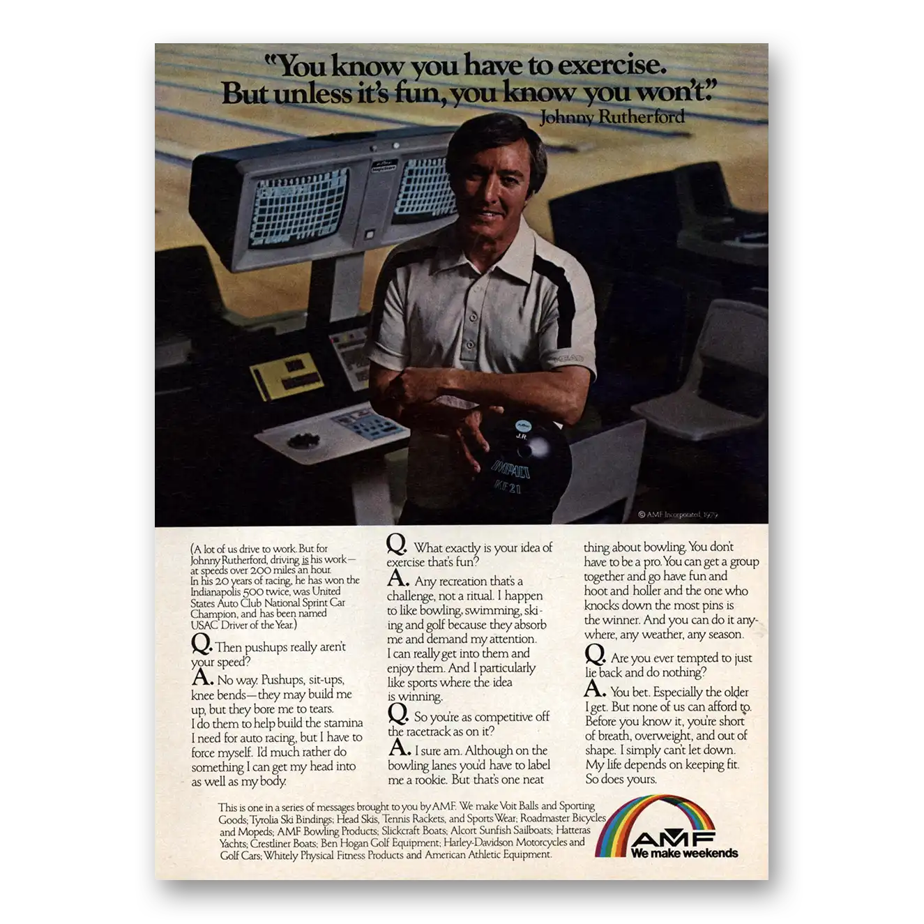 1979 AMF Bowling Print Ad | Johnny Rutherford