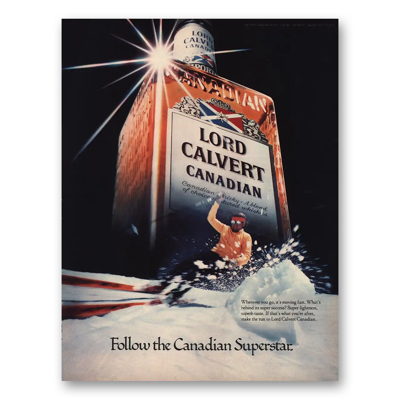 1979 Lord Calvert Canadian Print Ad | Superstar Skier