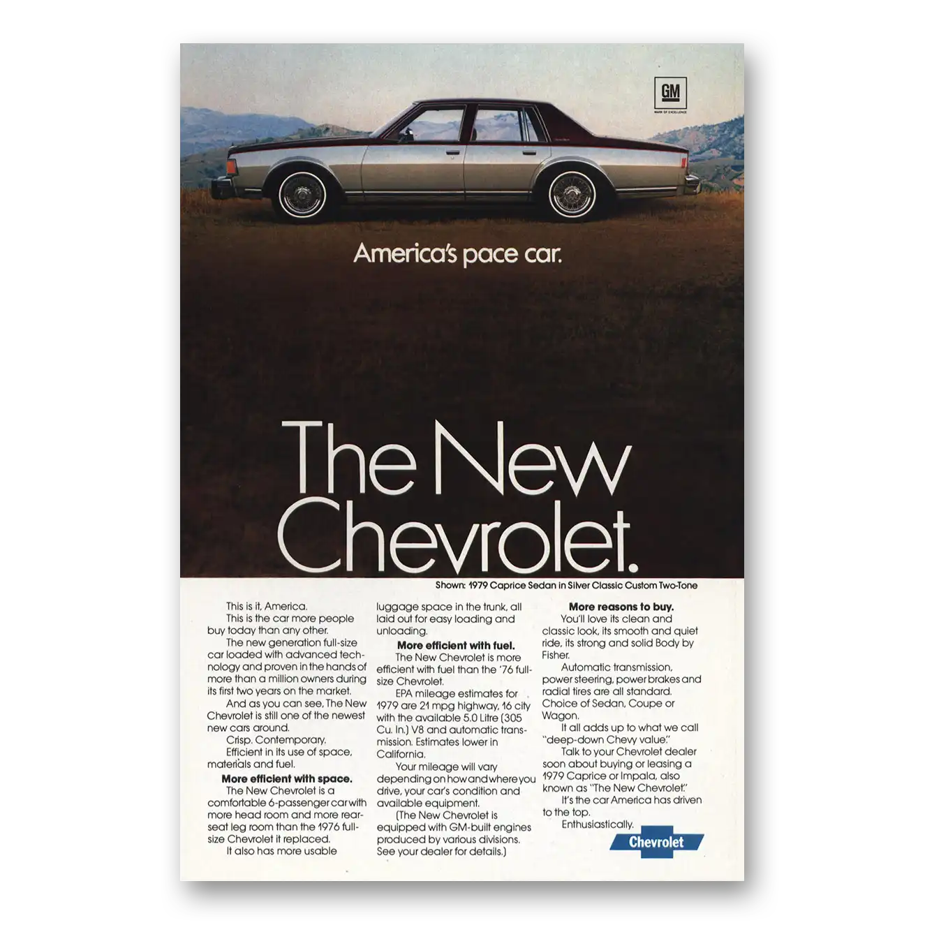 1979 Chevrolet Caprice Print Ad | Pace Car