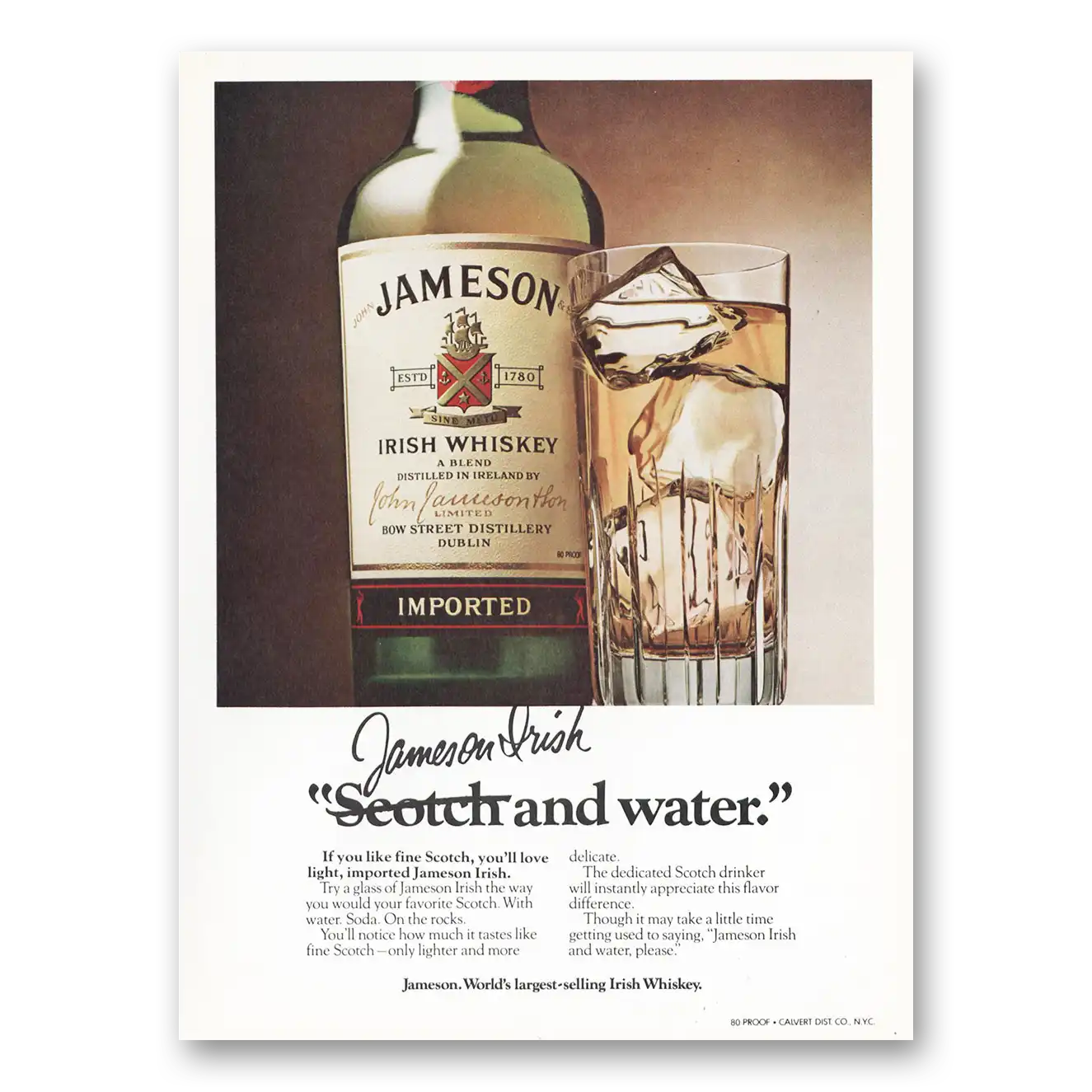 1980 Jameson Whiskey Print Ad | Scotch Water