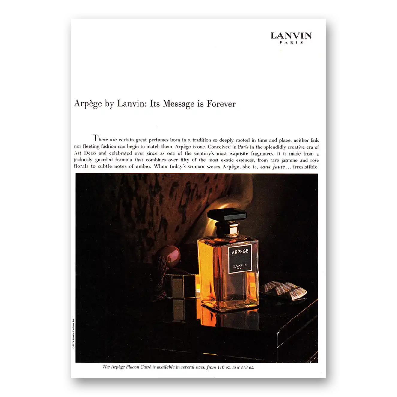 1979 Arpege Perfume Print Ad | Message Forever