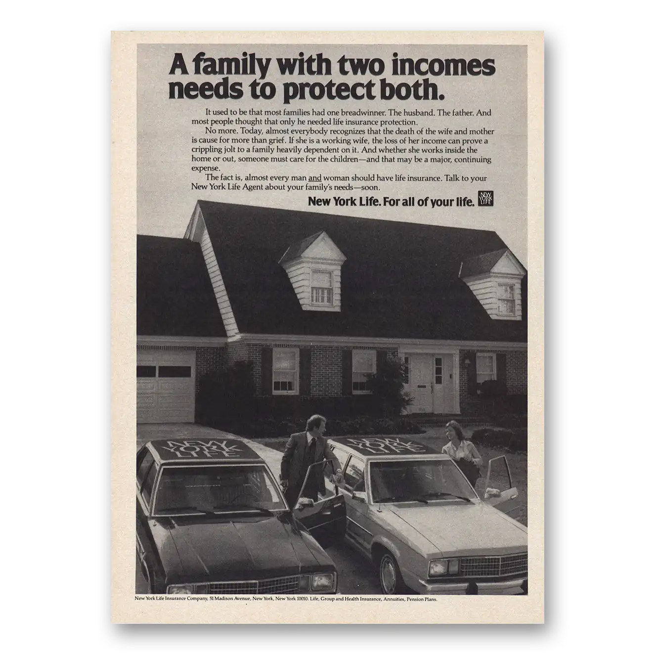 1979 New York Life Insurance Print Ad | Two Incomes