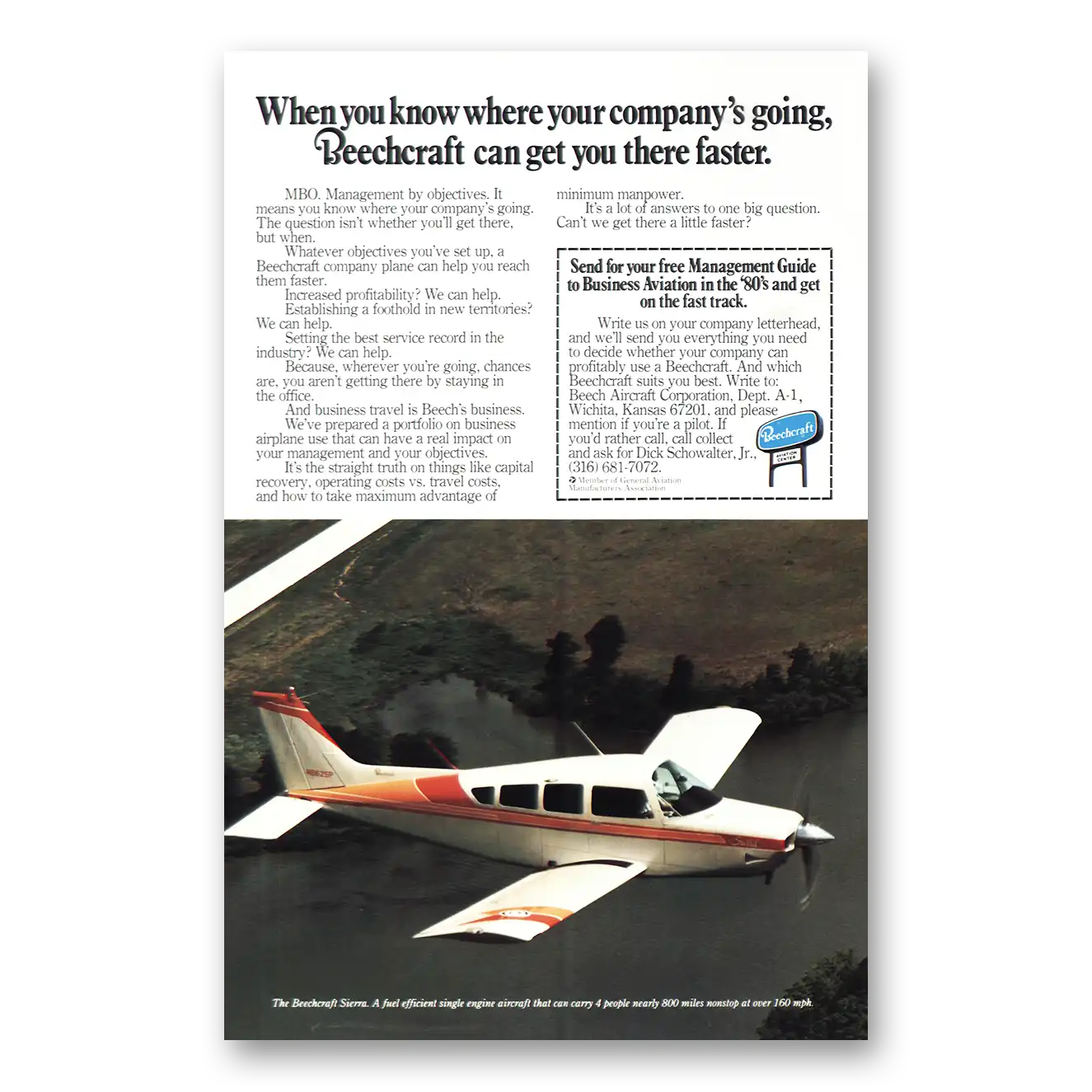 1980 Beechcraft Sierra Print Ad | Where Companys Going