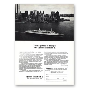 1980 Cunard Print Ad | Queen Elizabeth 2 Takepalace To Europe Manhattan
