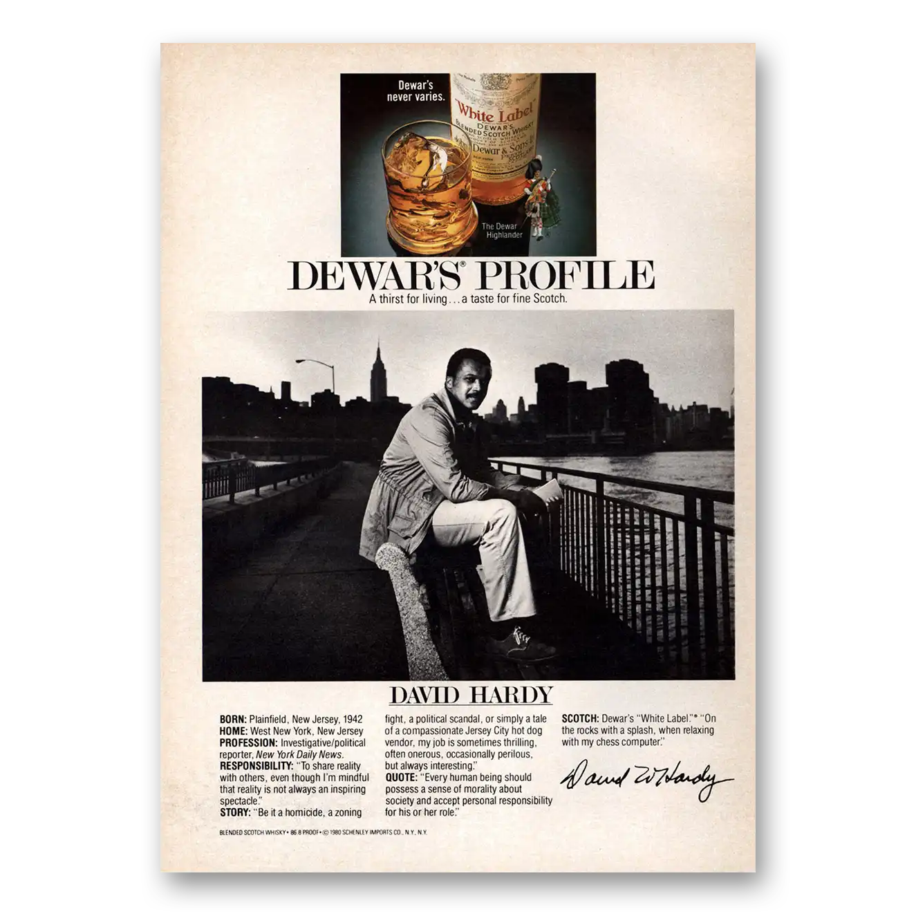 1980 Dewars White Label Print Ad | David Hardy