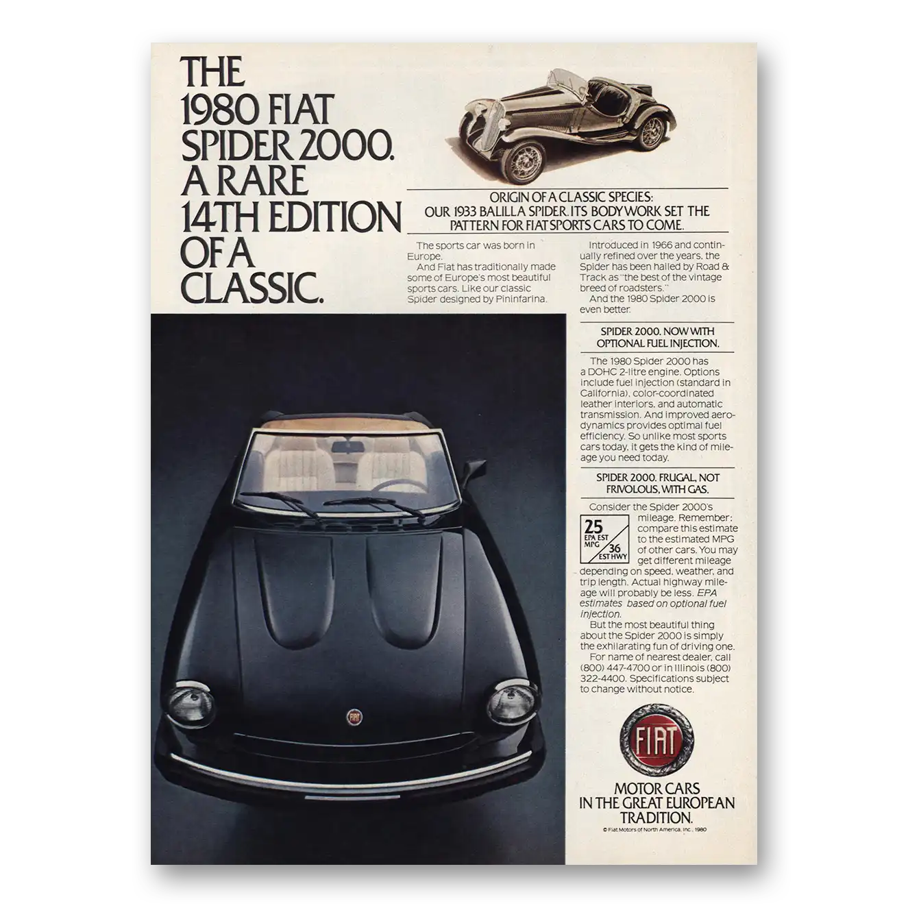 1980 Fiat Spider Print Ad | 14th Edition