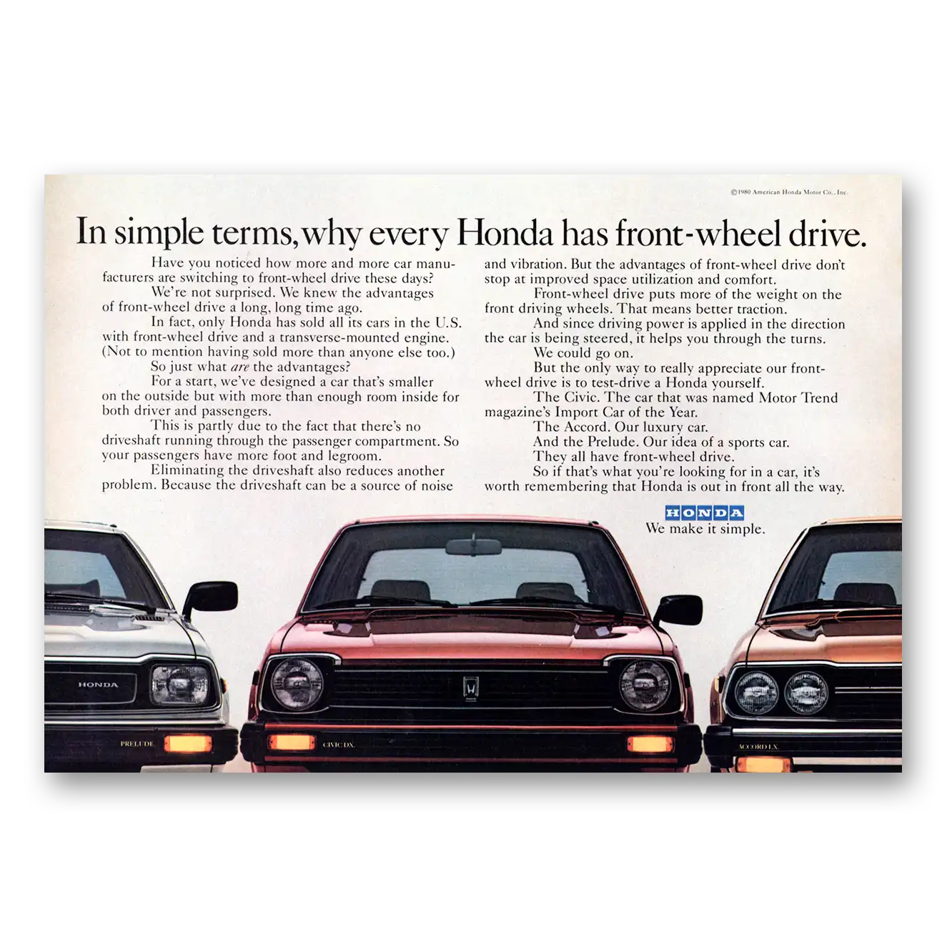 1980 Honda Print Ad | Front Wheel Drive