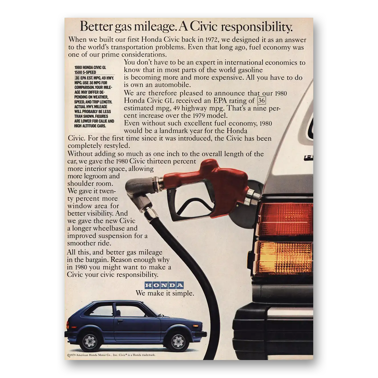 1980 Honda Civic Print Ad | Civic Responsibility