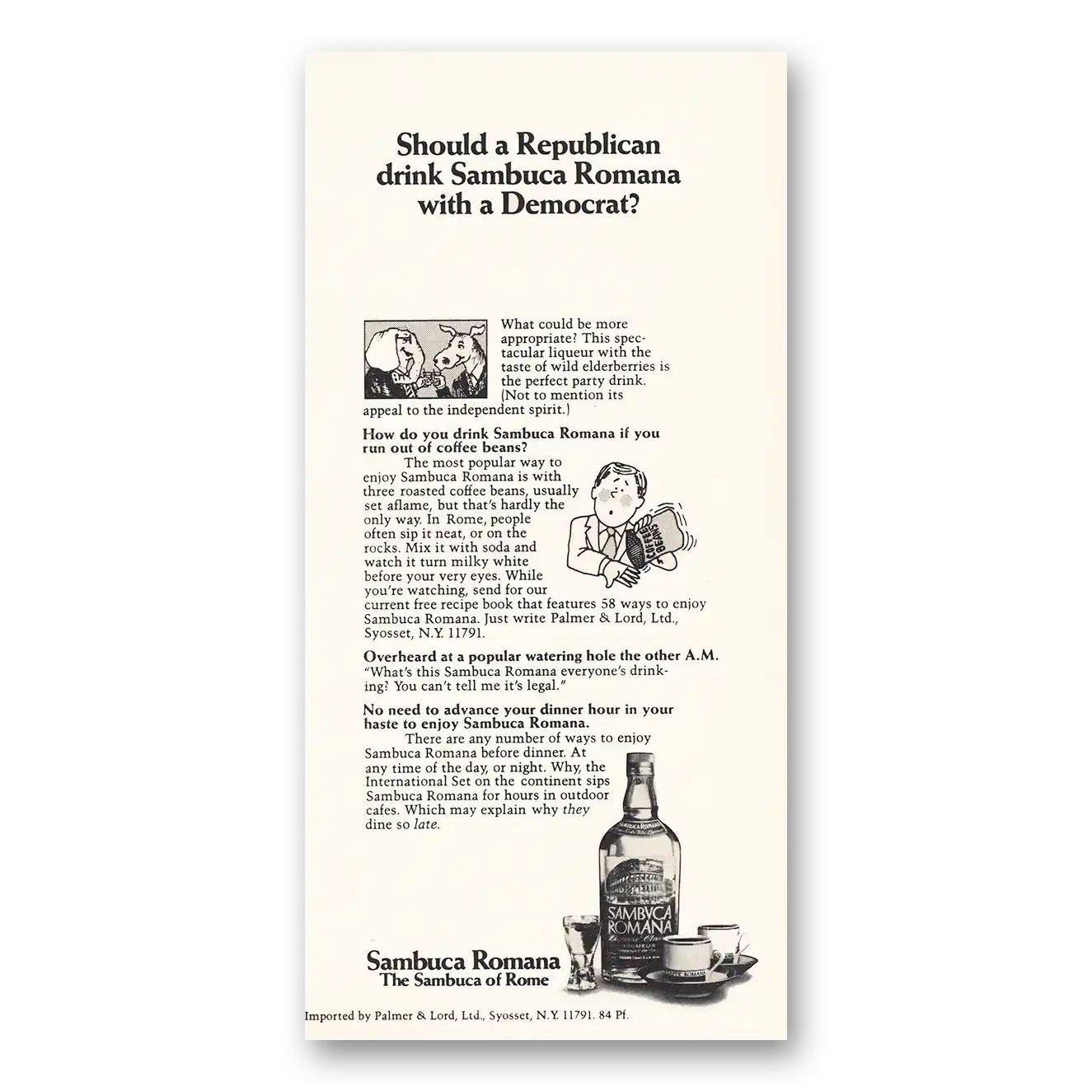 1980 Sambuca Romana Print Ad | Republican Democrat