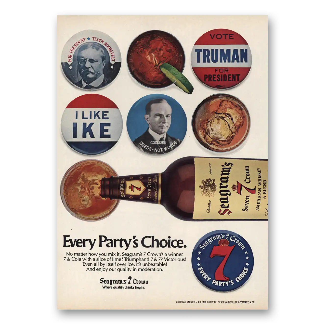 1980 Seagrams 7 Crown Whiskey Print Ad | Every Partys Choice