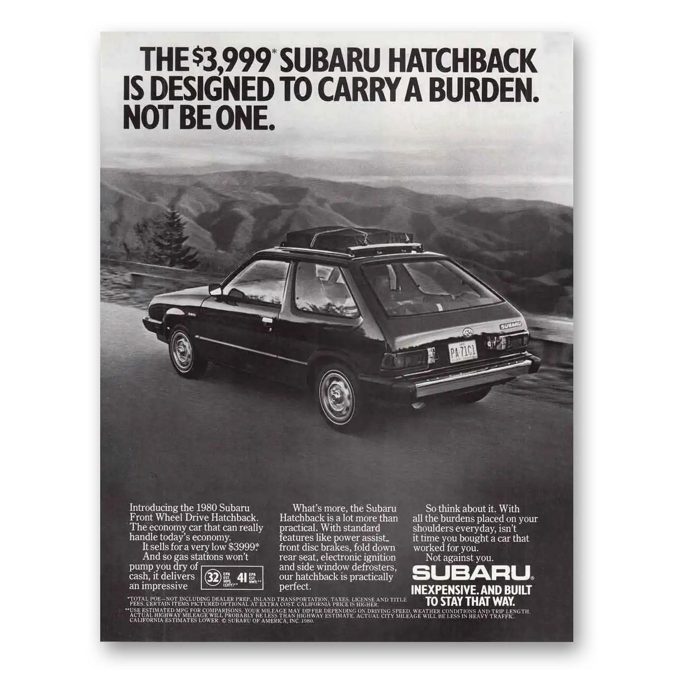 1980 Subaru Hatchback Print Ad | Carry Burden