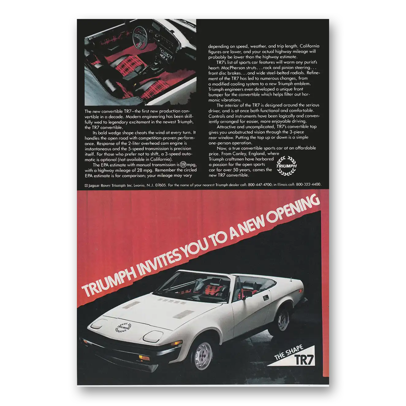 1979 Triumph TR7 Print Ad | New Opening