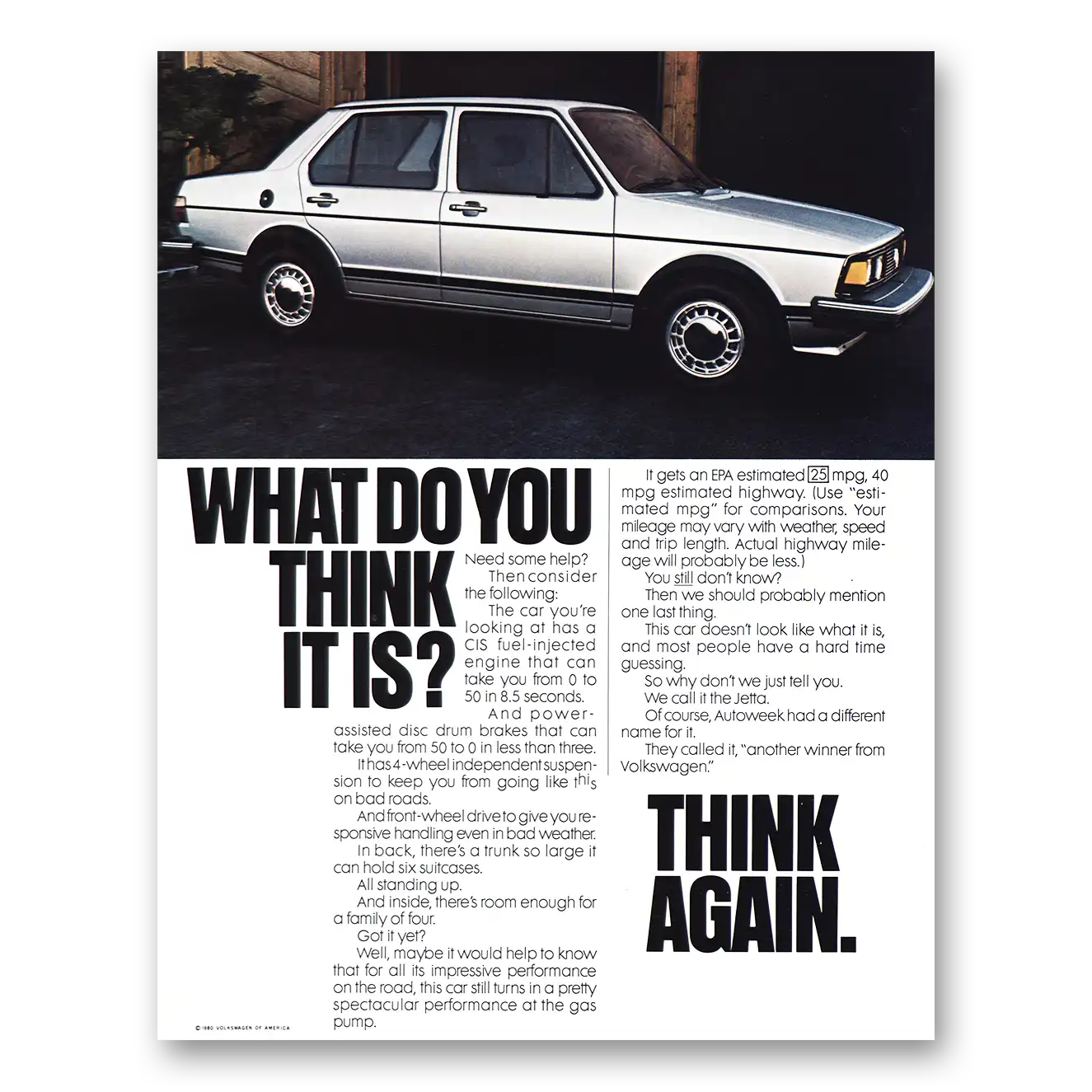 1980 Volkswagen Jetta Print Ad | What Do You Think It Is