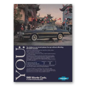 1981 Chevrolet Monte Carlo Print Ad | You Believe