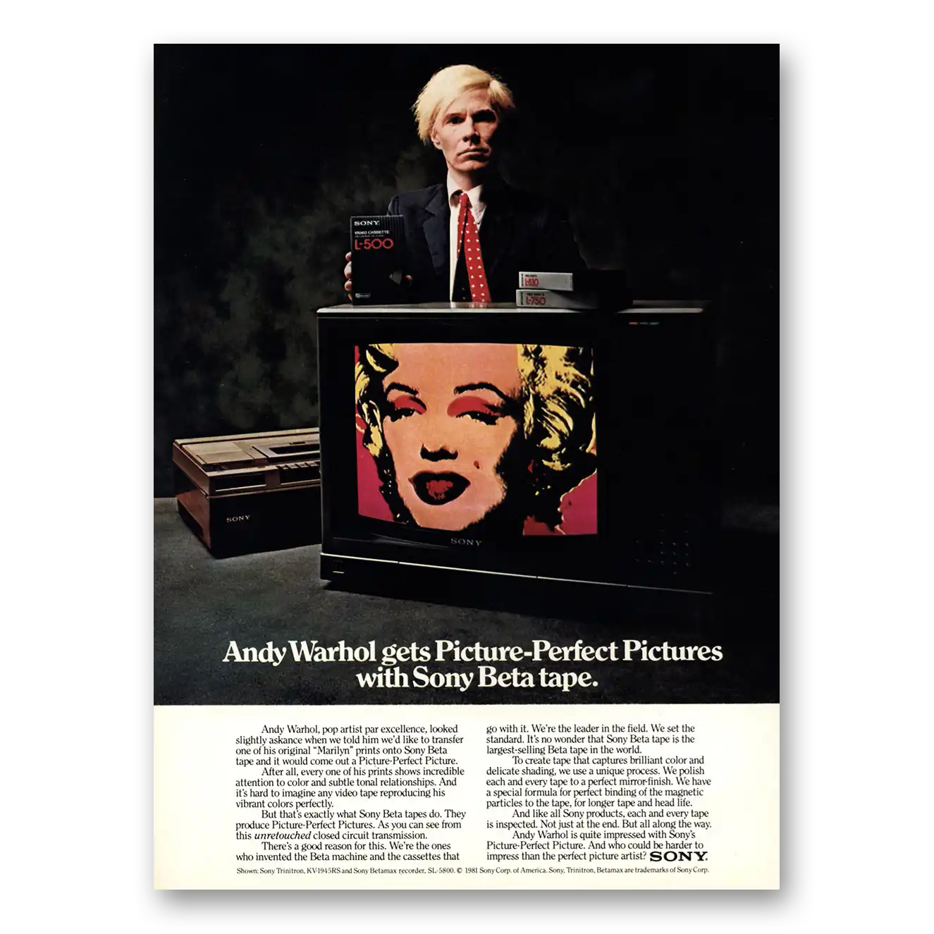1981 Sony Television Print Ad | Andy Warhol Gets Picture Perfect