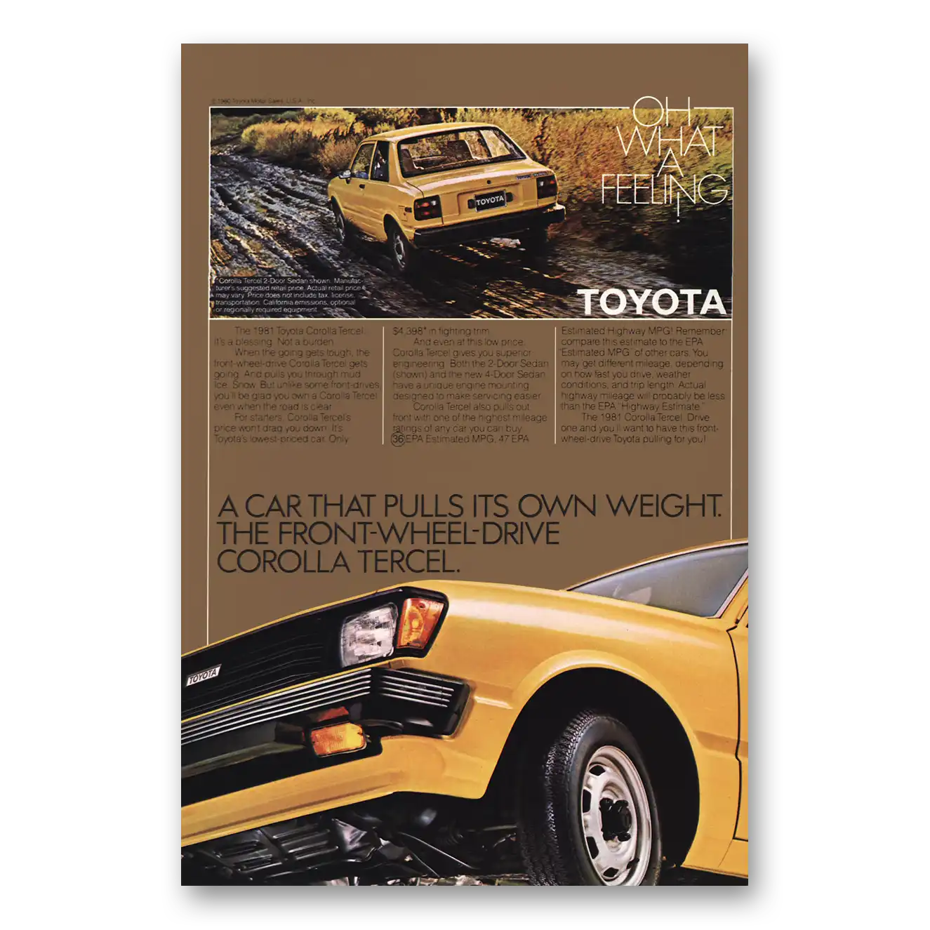 1981 Toyota Tercel Print Ad | Own Weight