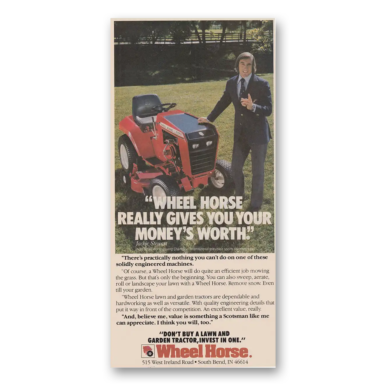 1981 Wheel Horse Print Ad | Jackie Stewart