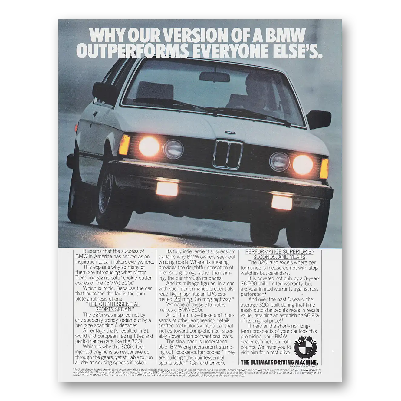 1982 BMW 3 Series Print Ad | Bmw Outperforms