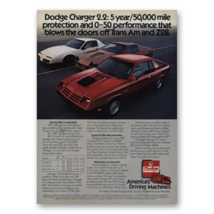 1982 Dodge Charger Print Ad | Trans Am Z28