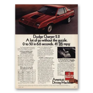 1982 Dodge Charger Print Ad | Without Guzzle