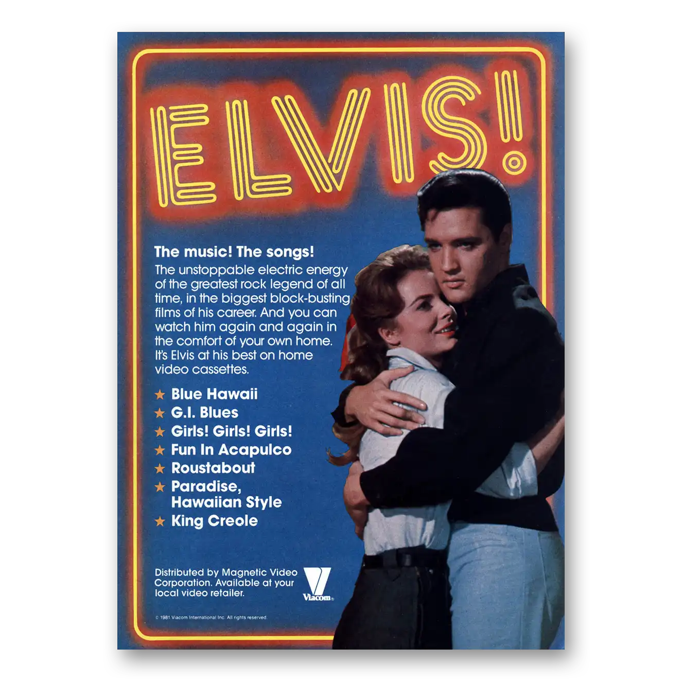 1982 Elvis Home Video Promo Print Ad | Music Songs