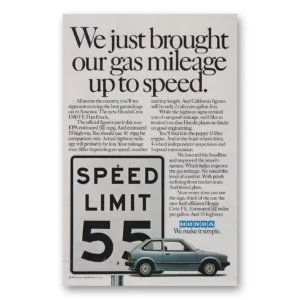 1982 Honda Civic Print Ad | Gas Mileage Speed