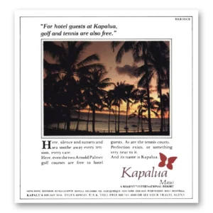 1982 Kapalua Maui Resort Print Ad | Golf Tennis