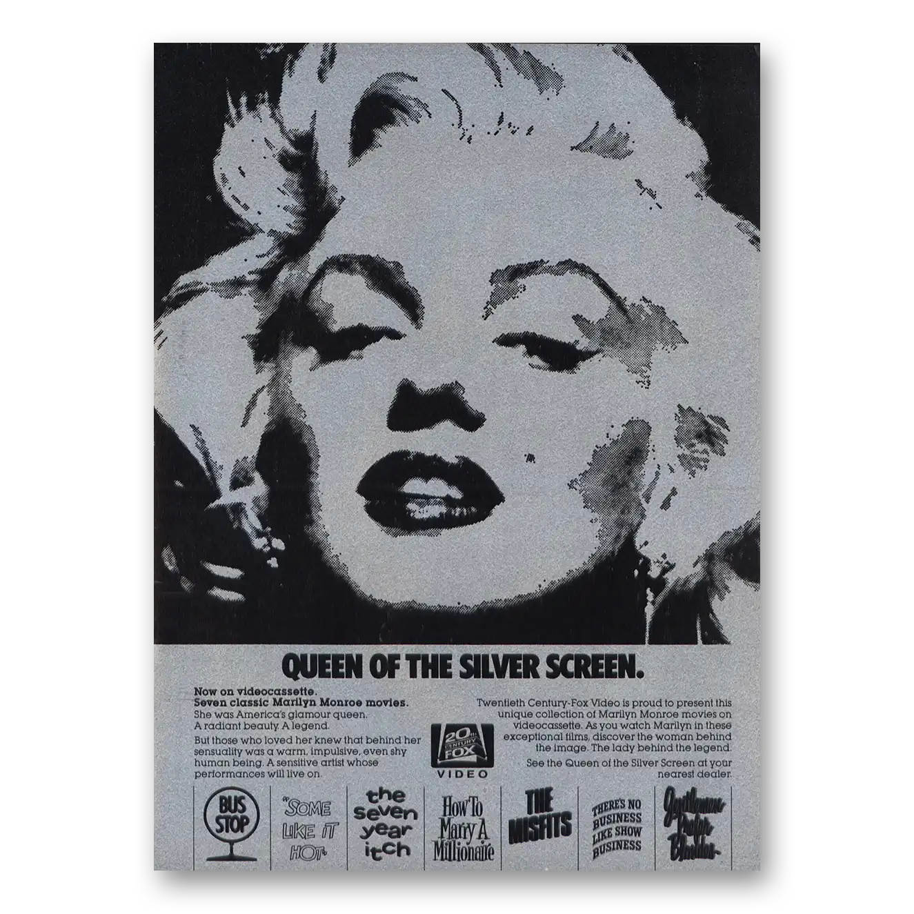 1982 Queen of Silver Promo Print Ad | Marilyn Monroe