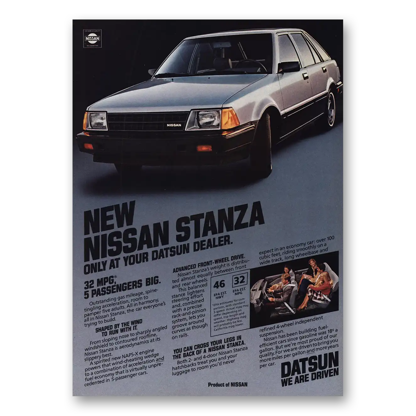 1982 Nissan Stanza Print Ad | Shaped By The Wind
