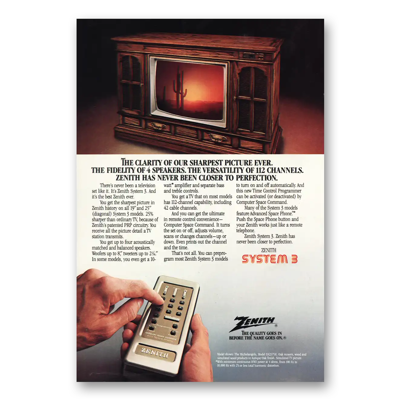 1982 Zenith Television Print Ad | Sharpest Picture Ever