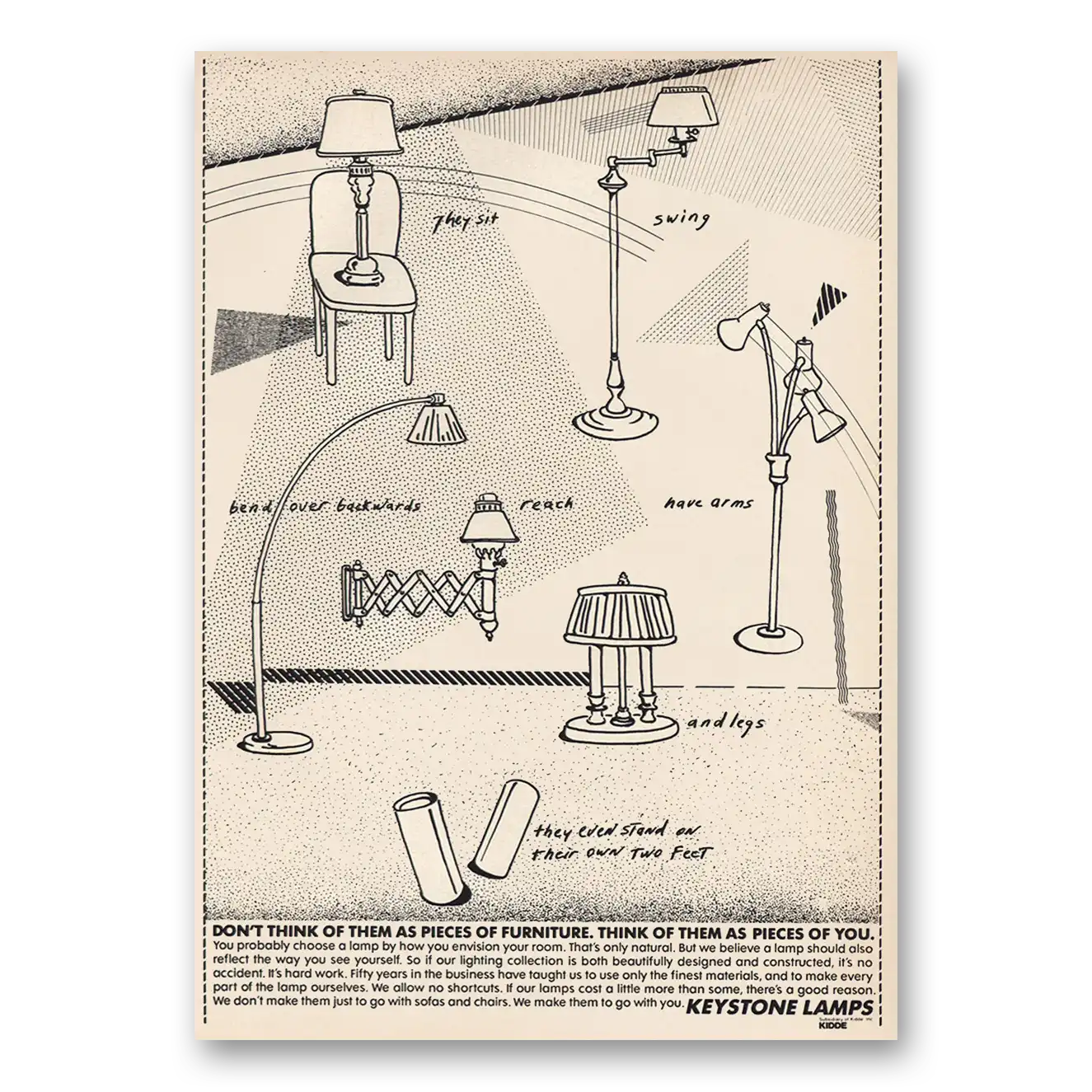 1983 Keystone Lamps Print Ad | Think Of Them As Pieces Of You